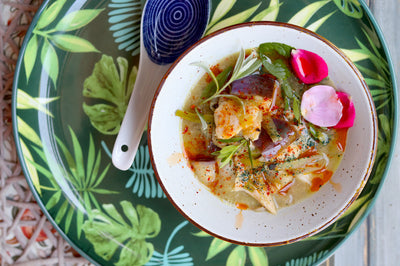 Curry verde affumicato con trota e verdure